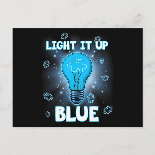 Light It Up Blue Autism Shirt I Wear Blue For Awar Postcard (Front)