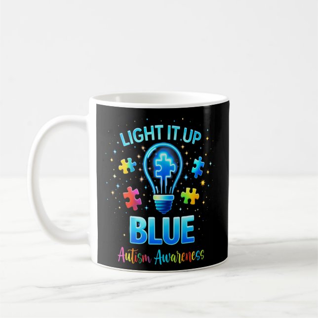 Light It Up Blue Autistic Autism Awareness Coffee Mug (Left)