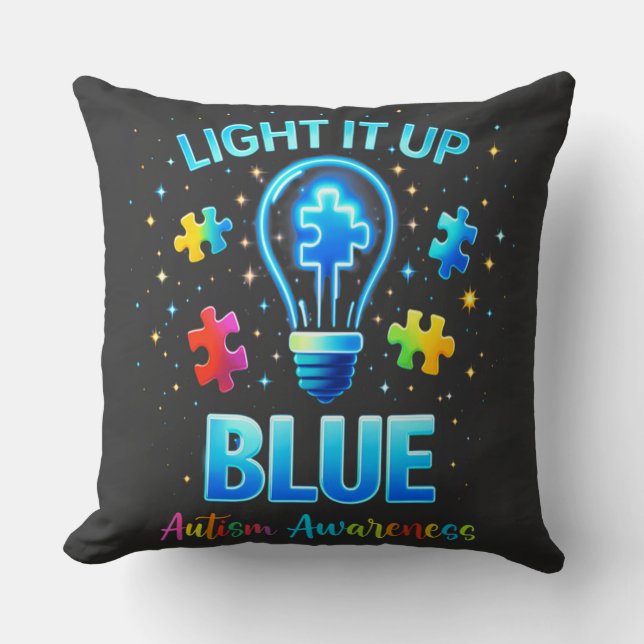 Light It Up Blue Autistic Autism Awareness Cushion (Front)