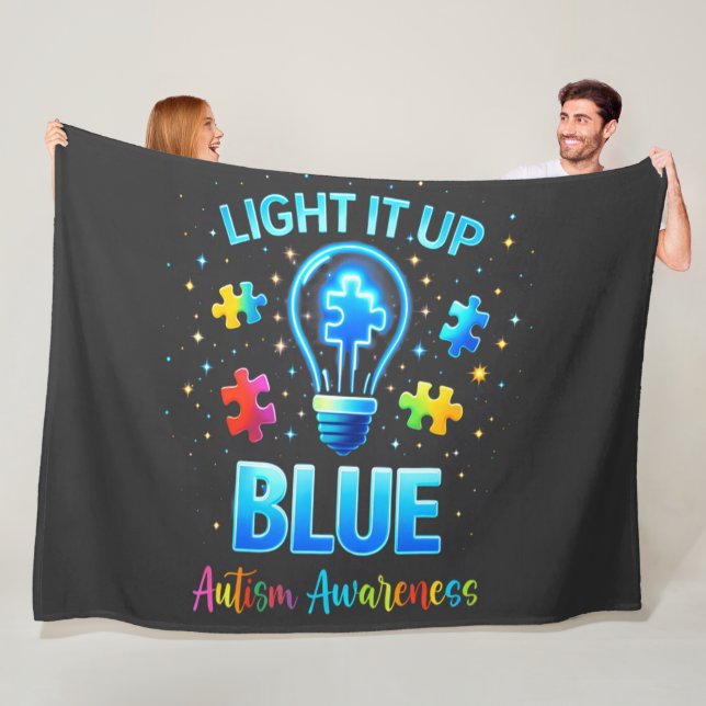 Light It Up Blue Autistic Autism Awareness Fleece Blanket (In Situ)