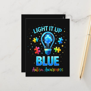 Light It Up Blue Autistic Autism Awareness Holiday Postcard
