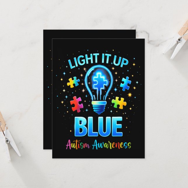 Light It Up Blue Autistic Autism Awareness Invitation (Front/Back In Situ)