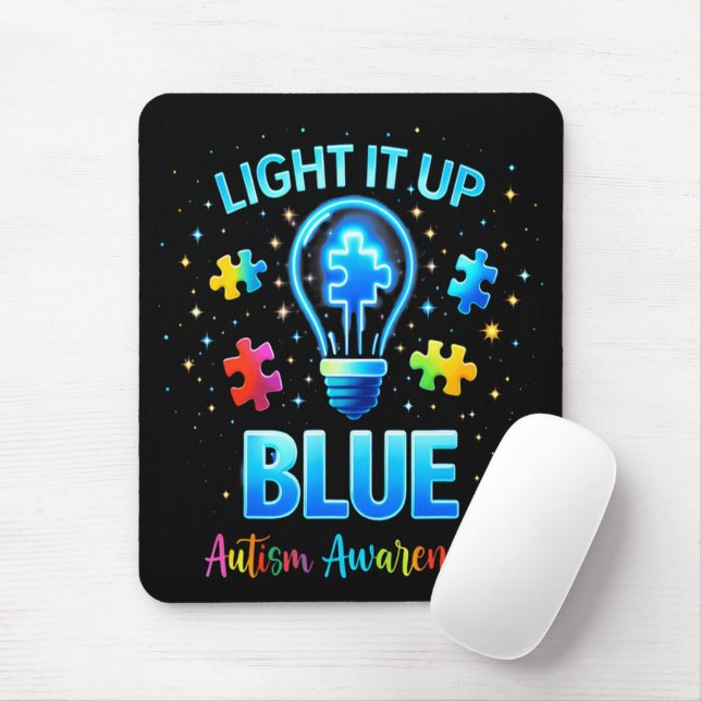 Light It Up Blue Autistic Autism Awareness Mouse Mat (With Mouse)