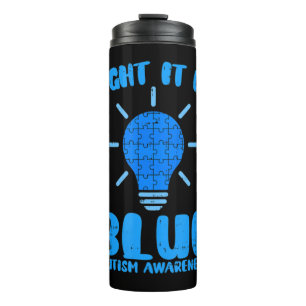 Light It Up Blue Funny Puzzle Piece Autism Awarene Thermal Tumbler