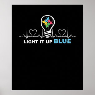 Light It Up Blue Heartbeat Autism Awareness Poster