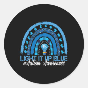 Light It Up Blue Rainbow Autism Awareness Classic Round Sticker
