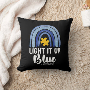 Light It Up Blue Rainbow Autism Awareness Family Cushion