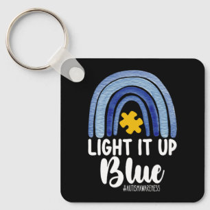 Light It Up Blue Rainbow Autism Awareness Family Key Ring