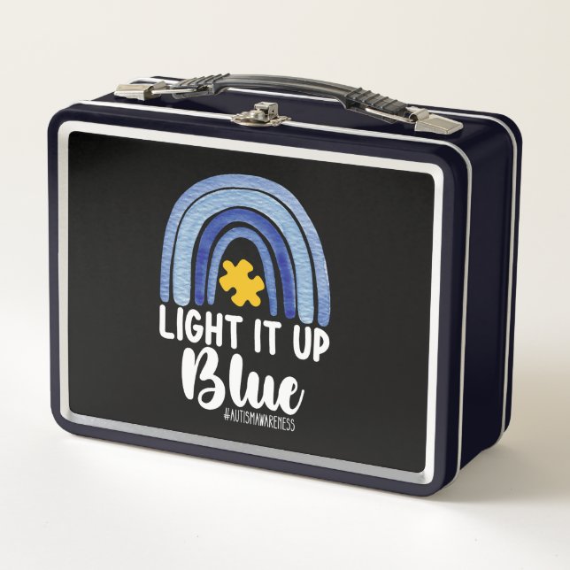 Light It Up Blue Rainbow Autism Awareness Family Metal Lunch Box (Front)