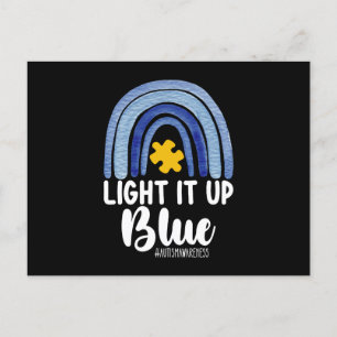 Light It Up Blue Rainbow Autism Awareness Family Postcard