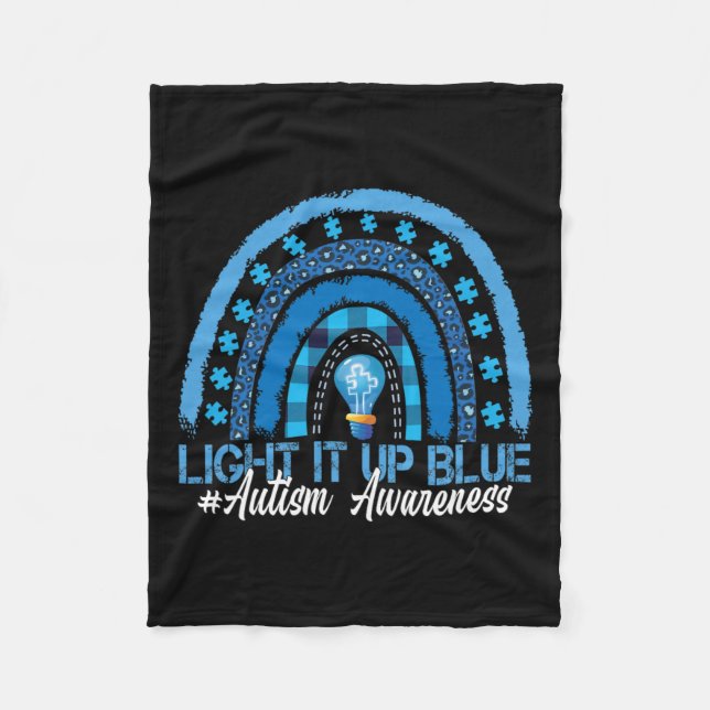 Light It Up Blue Rainbow Autism Awareness  Fleece Blanket (Front)