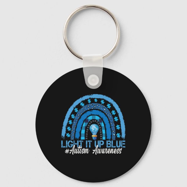 Light It Up Blue Rainbow Autism Awareness  Key Ring (Front)