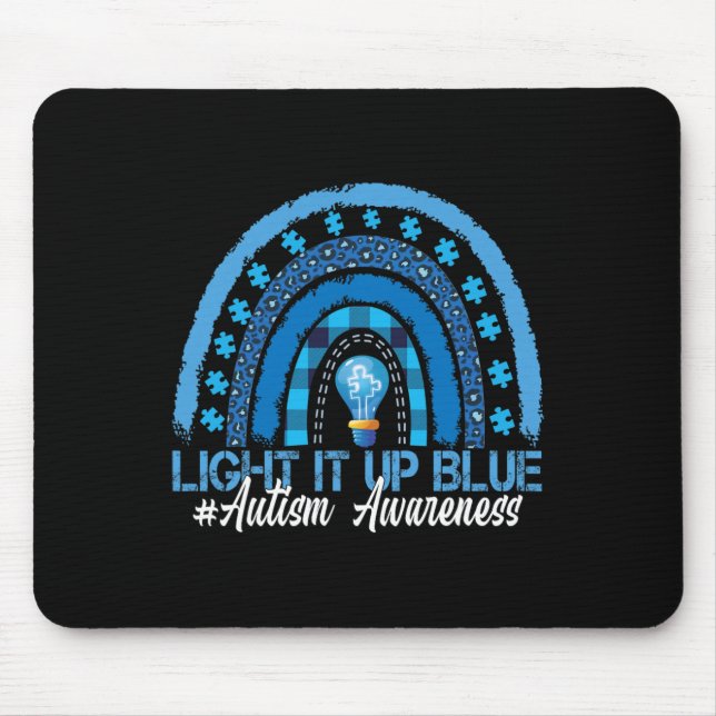 Light It Up Blue Rainbow Autism Awareness  Mouse Mat (Front)