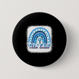 Light It Up Blue Rainbow Bleached Autism Awareness 6 Cm Round Badge