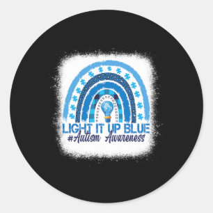 Light It Up Blue Rainbow Bleached Autism Awareness Classic Round Sticker