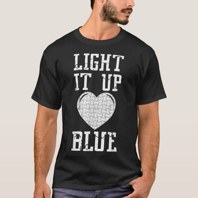 Light It Up Blue shirt Autism Awareness Puzzle Pie (Front)