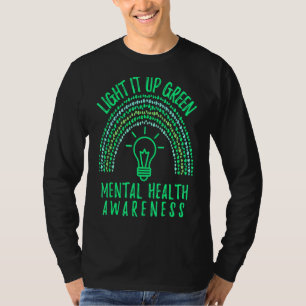 Light It Up Green Mental Health Awareness Rainbow T-Shirt
