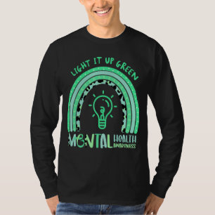 Light It Up Green Mental Health Awareness Rainbow T-Shirt