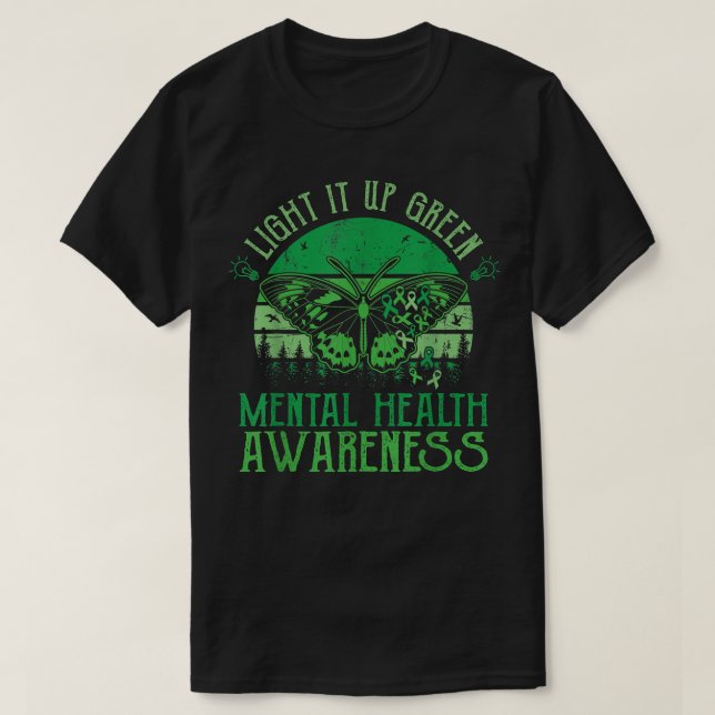 Light It Up Green Mental Health Awareness Ribbon B T-Shirt (Design Front)