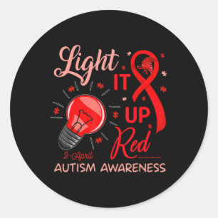 Light It Up Red Autism Awareness Puzzle Men Women Classic Round Sticker