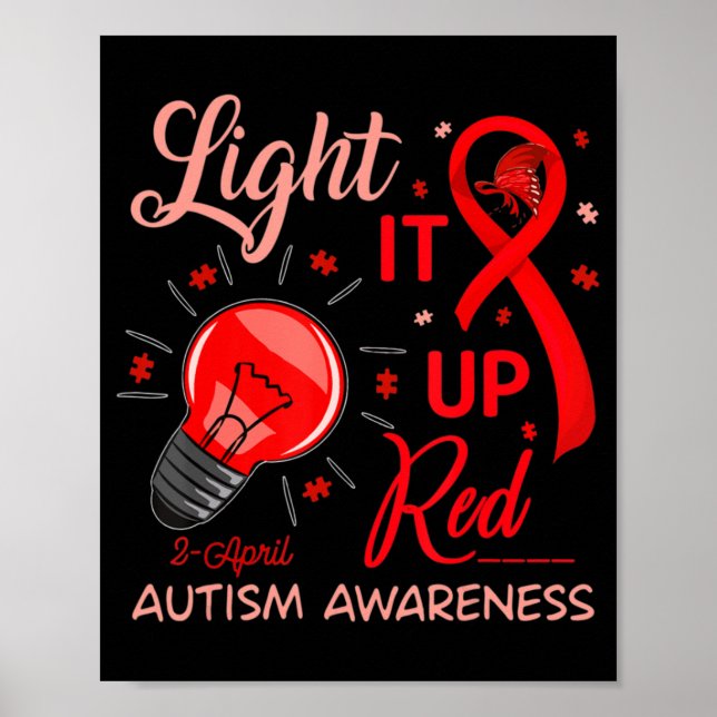 Light It Up Red Autism Awareness Puzzle Men Women  Poster (Front)