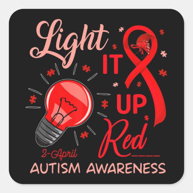 Light It Up Red Autism Awareness Puzzle Men Women  Square Sticker (Front)