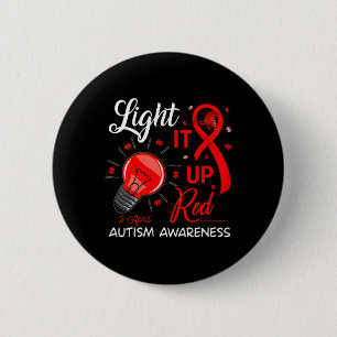 Light It Up Red Autism Awareness Ribbon Puzzle Pie 6 Cm Round Badge