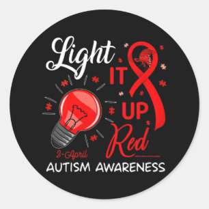 Light It Up Red Autism Awareness Ribbon Puzzle Pie Classic Round Sticker