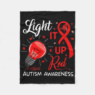 Light It Up Red Autism Awareness Ribbon Puzzle Pie Fleece Blanket