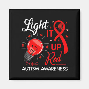 Light It Up Red Autism Awareness Ribbon Puzzle Pie Magnet