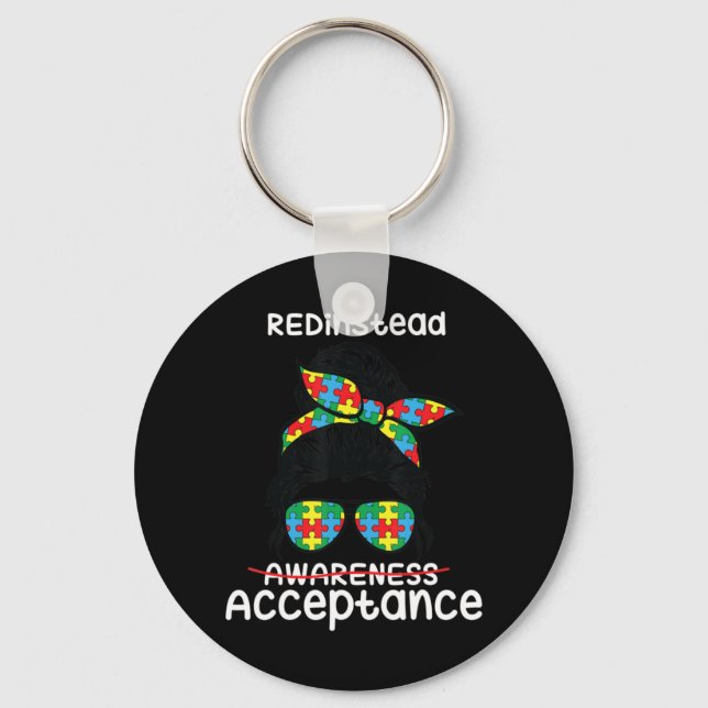 Light it up Red Shirt, redinstead Shirt, Autism-Ac Key Ring (Front)