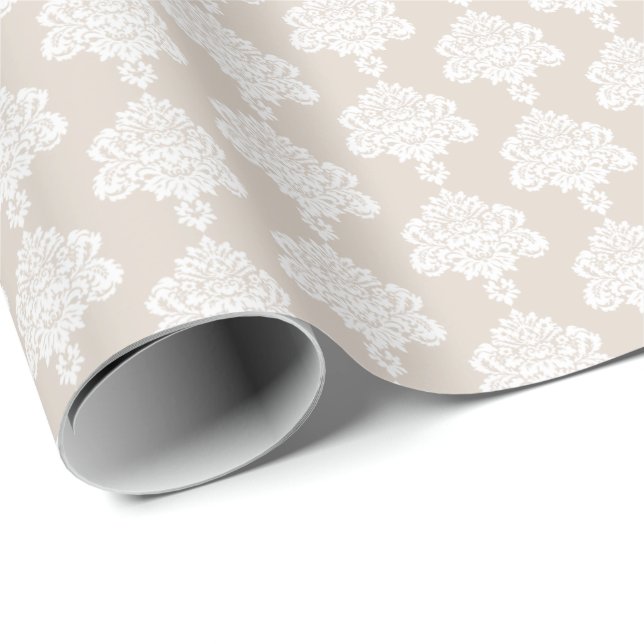 Light Khaki | White Damask Wrapping Paper (Roll Corner)