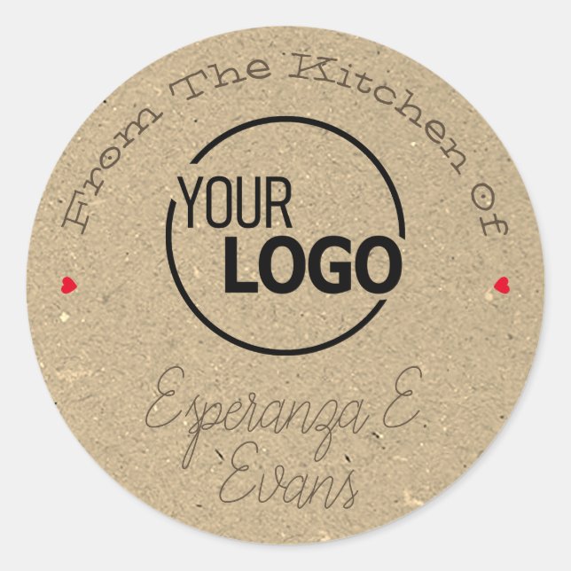 Light Kraft Paper Logo Signature Template Hearts Classic Round Sticker (Front)