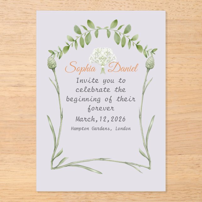 Light lavender acrylic wedding invitation  (Front)