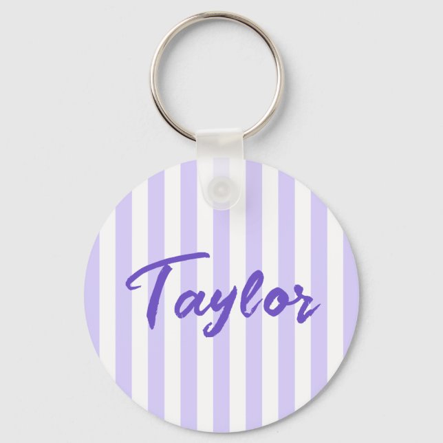 Light Lavender and White Cabana Stripe Key Ring (Front)