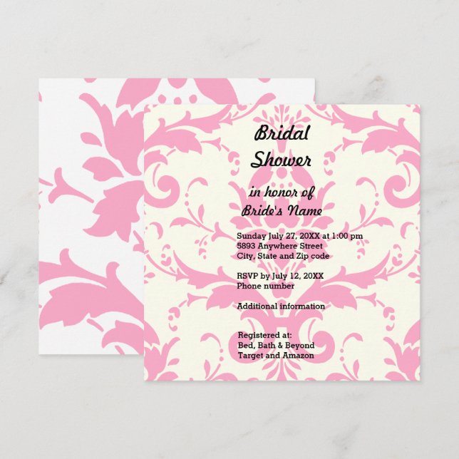 Light Lavender Damask Bridal Shower Invitation (Front/Back)