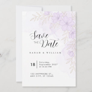 Light Lavender Gold Floral Wedding Invitation