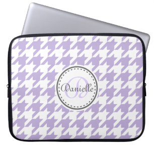 Light Lavender Grey Houndstooth Monogram Pattern Laptop Sleeve