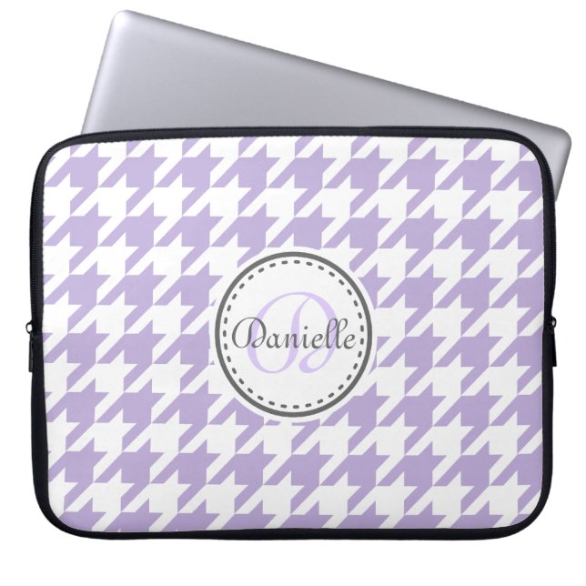 Light Lavender Grey Houndstooth Monogram Pattern Laptop Sleeve (Front)