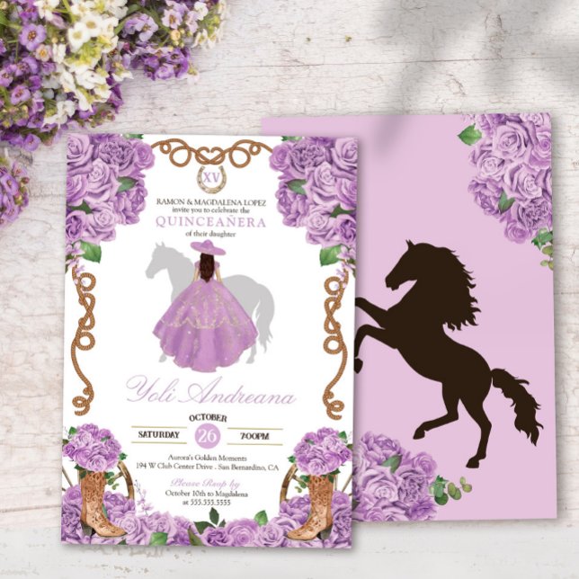 Light Lavender Western Charra Vestidos Quinceanera Invitation (Creator Uploaded)