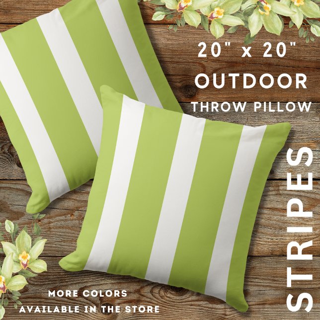 Light Leaf Green And White Awning Striped Cushion (Green And White Outdoor Striped Throw Pillows 20" x 20")
