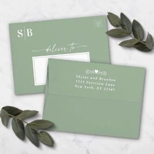 Light Leaf Green Monogram 5x7 Wedding Invitation Envelope