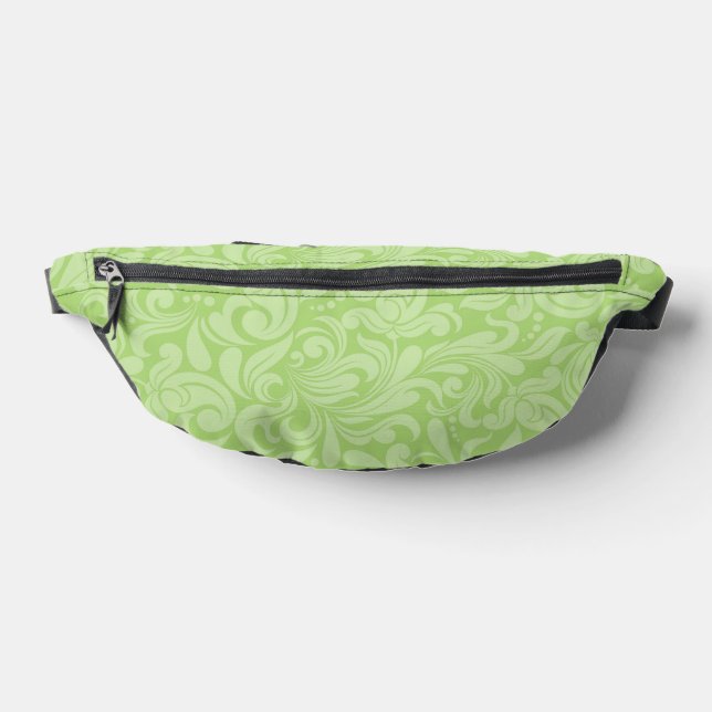 LIGHT LEAF GREEN ORNATE FLOURISH PATTERNS BUM BAGS (Lay Down)