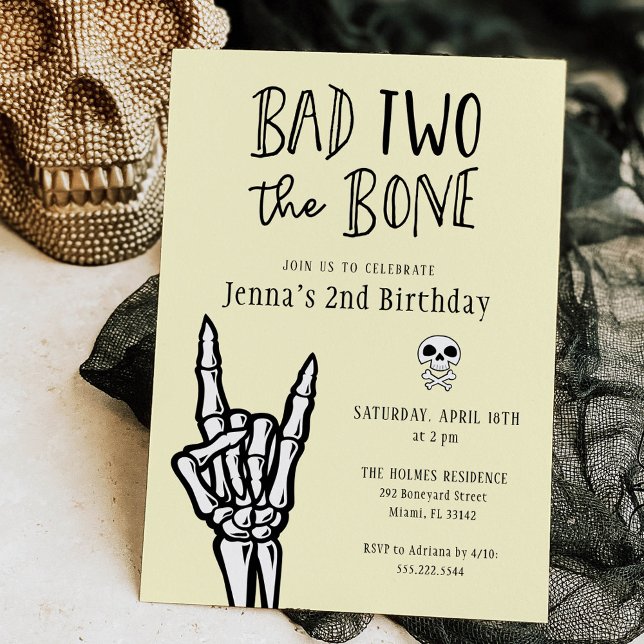 Light Lemon Bad Two The Bone 2nd Birthday Party Invitation (Creator Uploaded)