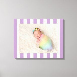 Light Lilac and White Stripes New Baby Girl Photo Canvas Print