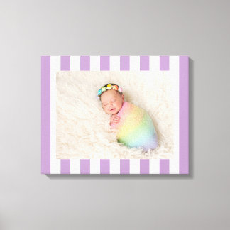 Light Lilac and White Stripes New Baby Girl Photo Canvas Print