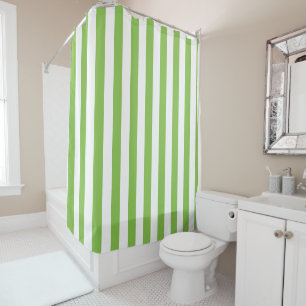 Light Lime Green and White Simple Striped  Shower Curtain
