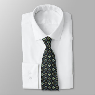 Light Lime Green, Marine Blue & Black Pattern  Tie