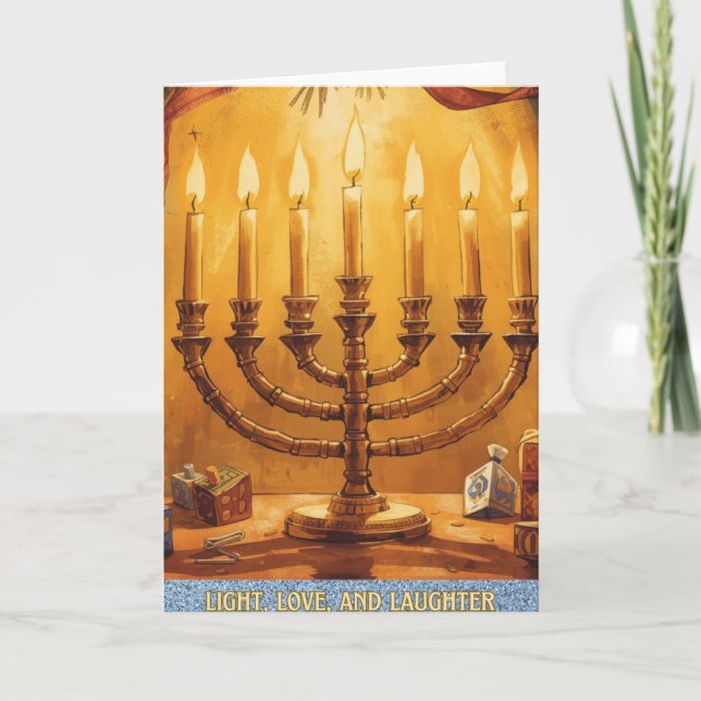 Light Love Laughter Happy Hanukkah Holiday Card (Front)