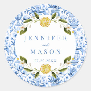 Light lue chinoiserie wedding monogram stickers